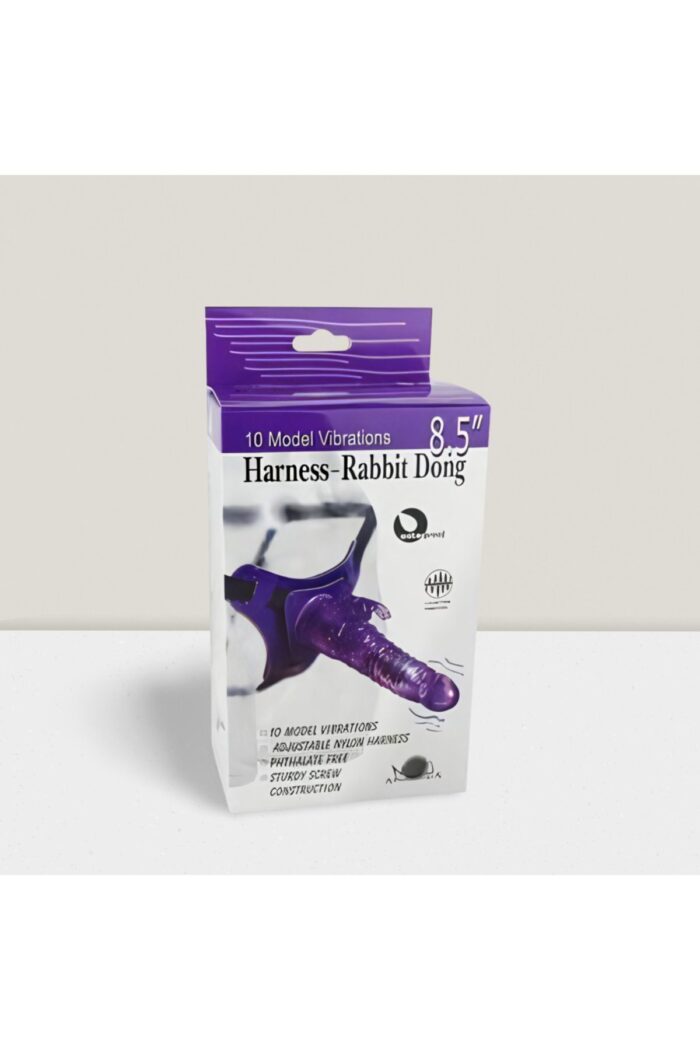 Harness-Rabbit Dong * Tavşan Şeklinde Uyarıcılı * Belden Bağlama Kemerli Titreşimli Mavi Renkte 10 Farklı Modu ve 21 cm Uzunluğunda Vibratör Dildo - Image 2