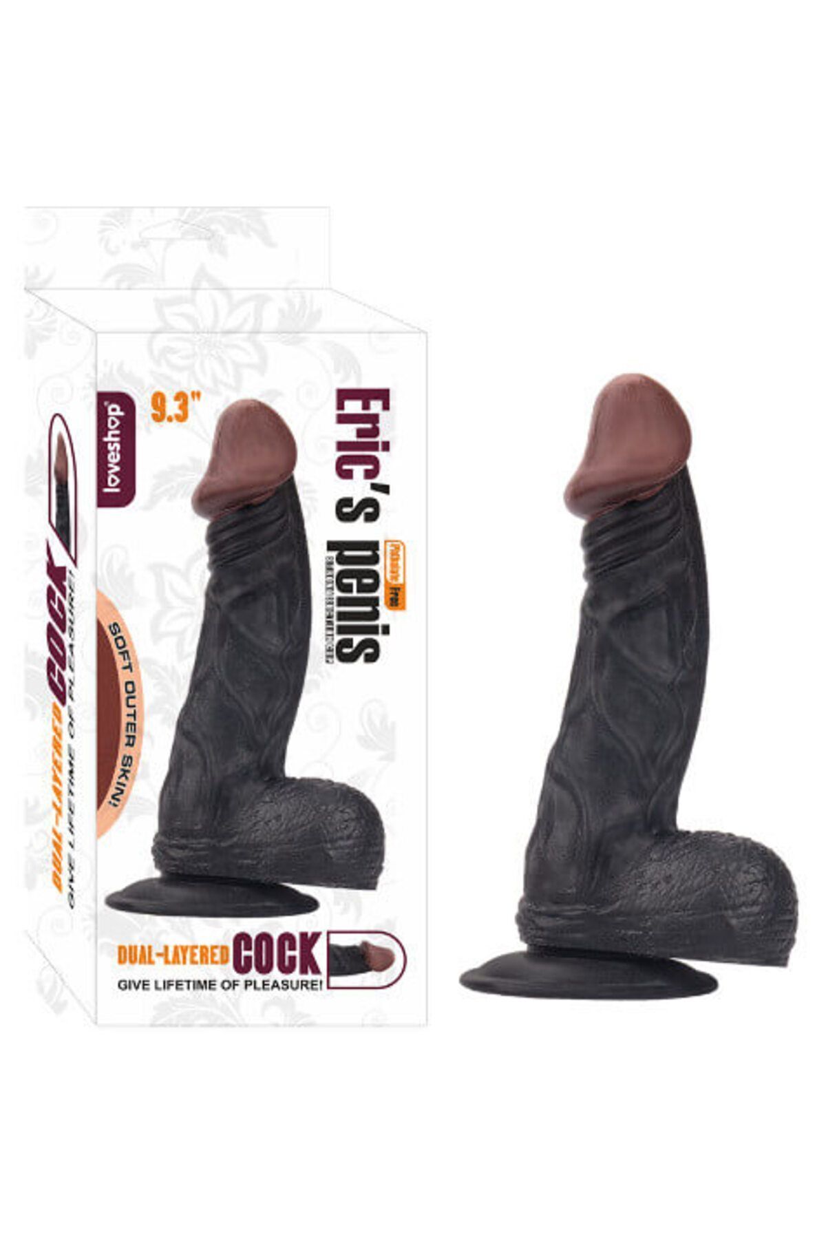 1_org_zoom-2018.jpg Eric 23,6 cm Damarlı Penis Siyah Ten, Vantuzlu, Lüks TPE, Realistik Tasarım, Gizli Paket - Görsel 1