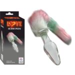 Pembe-Beyaz -Yeşil Renkte Tüylü Cam Anal Plug - Detaylı Tasarım - Cilt Dostu - Uzunluk 11 cm-3,8 cm En