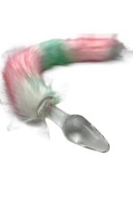 Pembe-Beyaz -Yeşil Renkte Tüylü Cam Anal Plug - Detaylı Tasarım - Cilt Dostu - Uzunluk 11 cm-3,8 cm En - Image 3