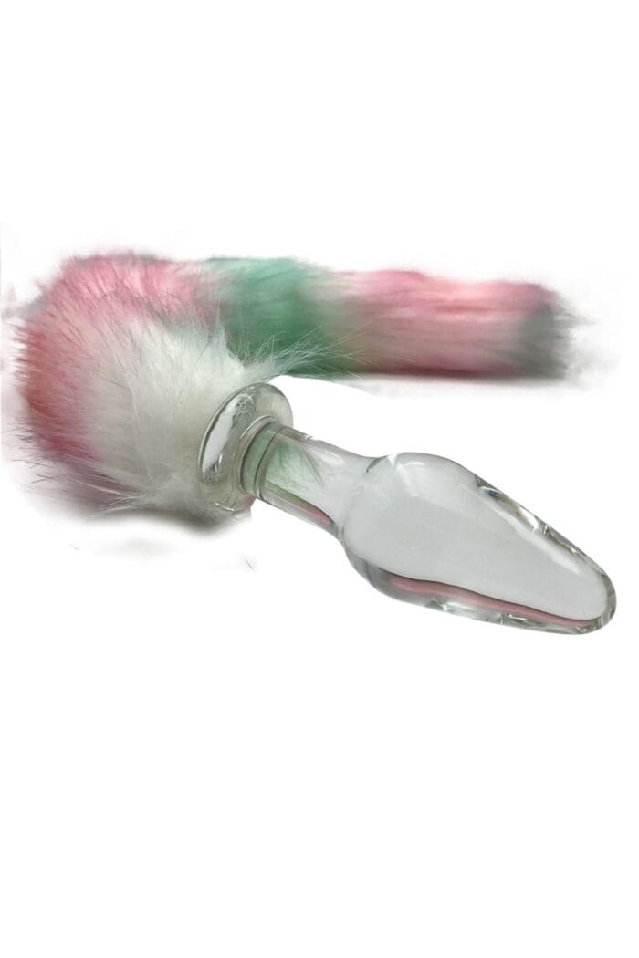 Pembe-Beyaz -Yeşil Renkte Tüylü Cam Anal Plug - Detaylı Tasarım - Cilt Dostu - Uzunluk 11 cm-3,8 cm En - Image 4