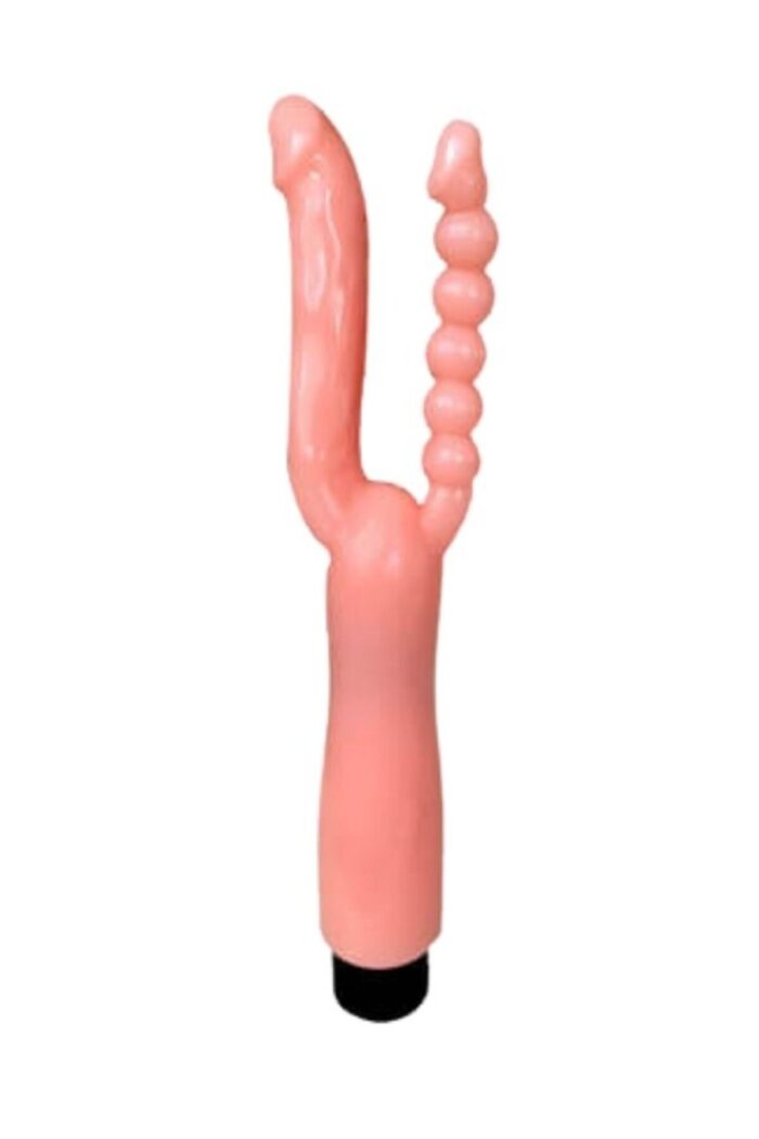 Çift Girişli Çatal Şeklinde İkili Penis Anal Plug - Çok Yönlü ve Güvenli Anal Deneyimi* Titreşimli,12 cm Uzunluğunda * Ten Renginde - Görsel 2