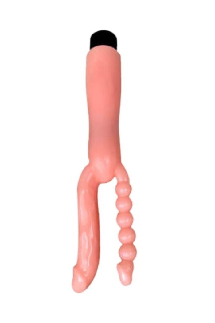Çift Girişli Çatal Şeklinde İkili Penis Anal Plug - Çok Yönlü ve Güvenli Anal Deneyimi* Titreşimli,12 cm Uzunluğunda * Ten Renginde - Görsel 3