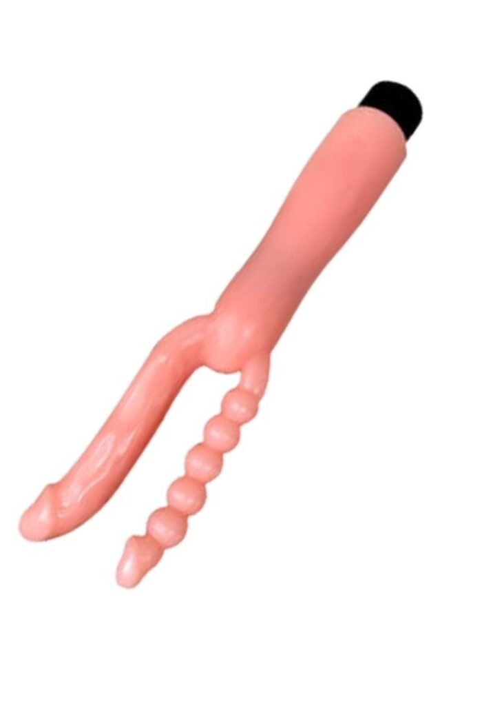 Çift Girişli Çatal Şeklinde İkili Penis Anal Plug - Çok Yönlü ve Güvenli Anal Deneyimi* Titreşimli,12 cm Uzunluğunda * Ten Renginde - Görsel 4