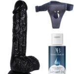 Censan Belden Bağlamalı Kayganlaştırıcı Set Noctis 18cm Siyah Dildo No:46