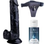 Censan Belden Bağlamalı Kayganlaştırıcı Set Noctis 20cm Siyah Dildo No:17