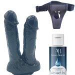 Censan Belden Bağlamalı Kayganlaştırıcı Set Noctis 21cm Siyah Çiftli Dildo No:61