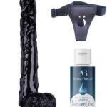 Censan Belden Bağlamalı Kayganlaştırıcı Set Noctis 42cm Siyah Dildo No:44