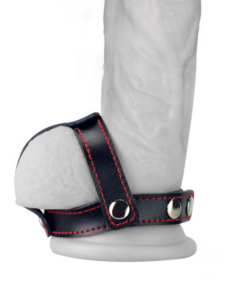 Bondage Fetish T-Style Leather Cockring With Ball Divider - Image 3