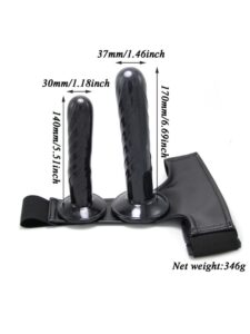Siyah Double Dong Titreşimli Belden Bağlamalı Çift Taraflı Bisex Dildo Vibratör - Image 2