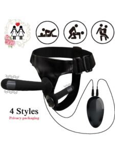 Siyah Double Dong Titreşimli Belden Bağlamalı Çift Taraflı Bisex Dildo Vibratör - Image 5