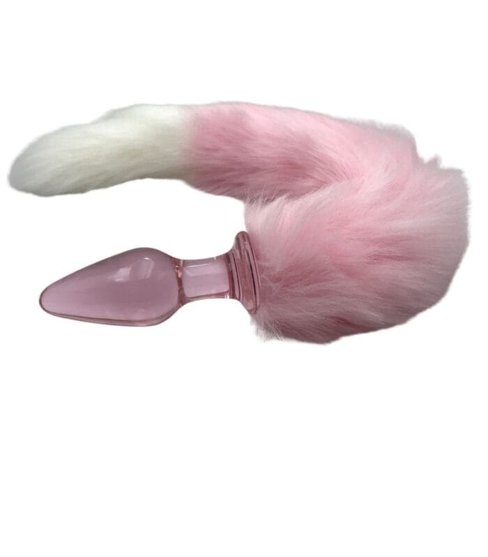 Tüylü Kuyruklu Pembe Cam Anal Plug Premium A Kalite - Image 2