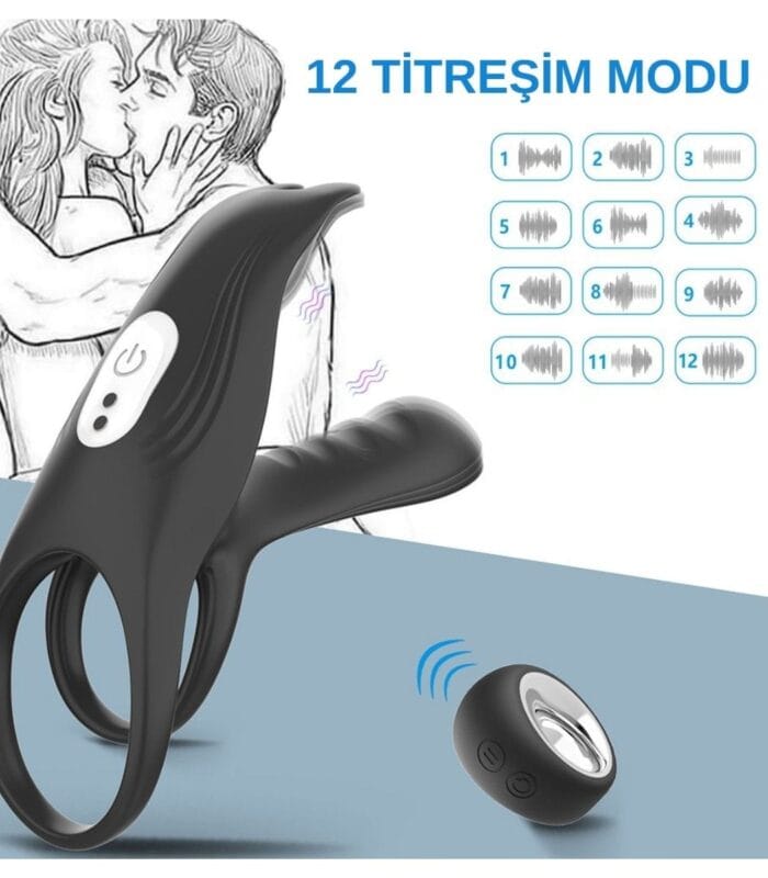 Premium Uzaktan Kumandalı Klitoris Uyarıcılı Penis Ringi - 2 Motorlu & Liquid Silikon - Görsel 4