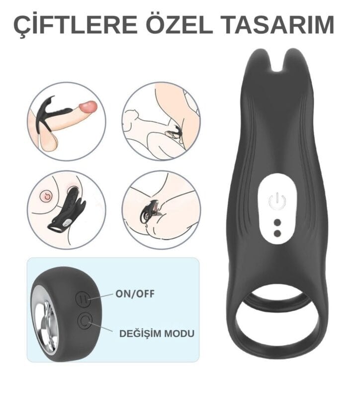 Premium Uzaktan Kumandalı Klitoris Uyarıcılı Penis Ringi - 2 Motorlu & Liquid Silikon - Görsel 7