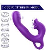 Üç Motorlu Klitoris Darbeli Vibratör Premium Saf Tutku %100 Liquid Silikon (Mor) - Görsel 3